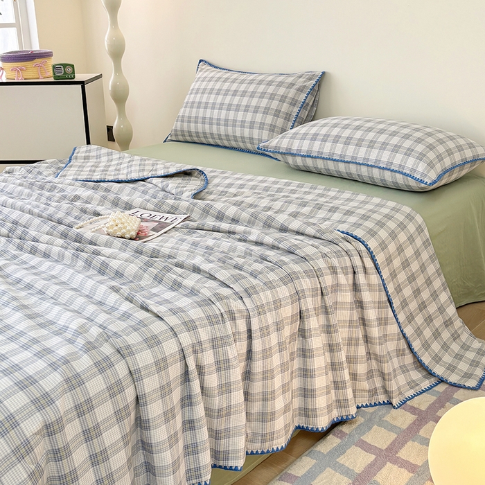 91家纺网 家纺一手货源 找家纺 爱她美家纺 2026新款A类全棉有氧双层纱大豆夏被夏凉被空调被四件套 格调-兰