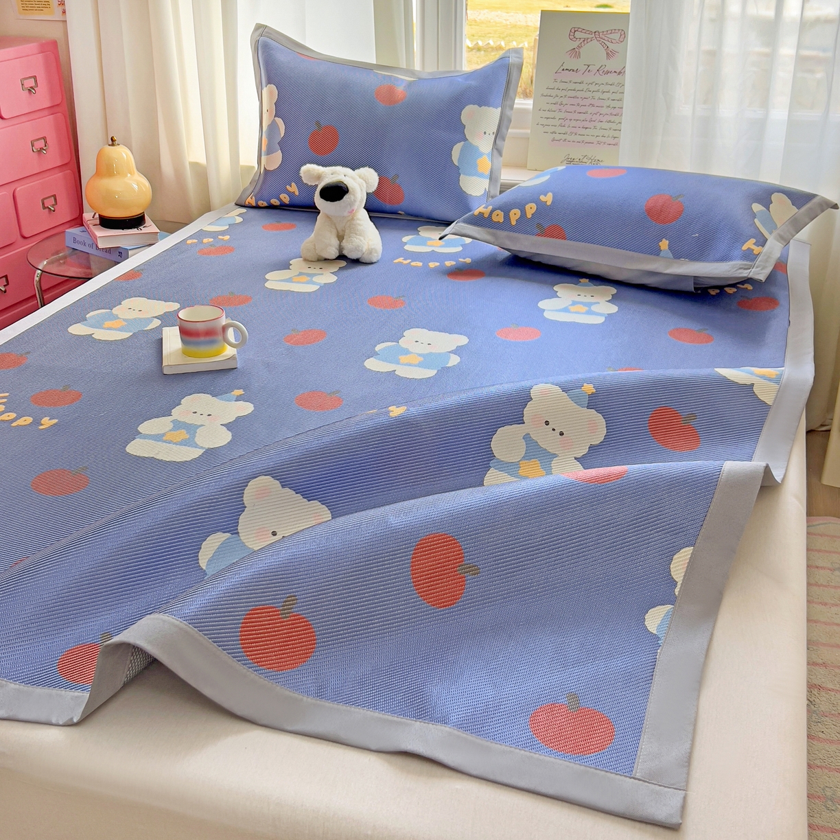 91家纺网 家纺一手货源 找家纺 川悦生活 2026新款时尚数码印花冰藤席 果果小熊