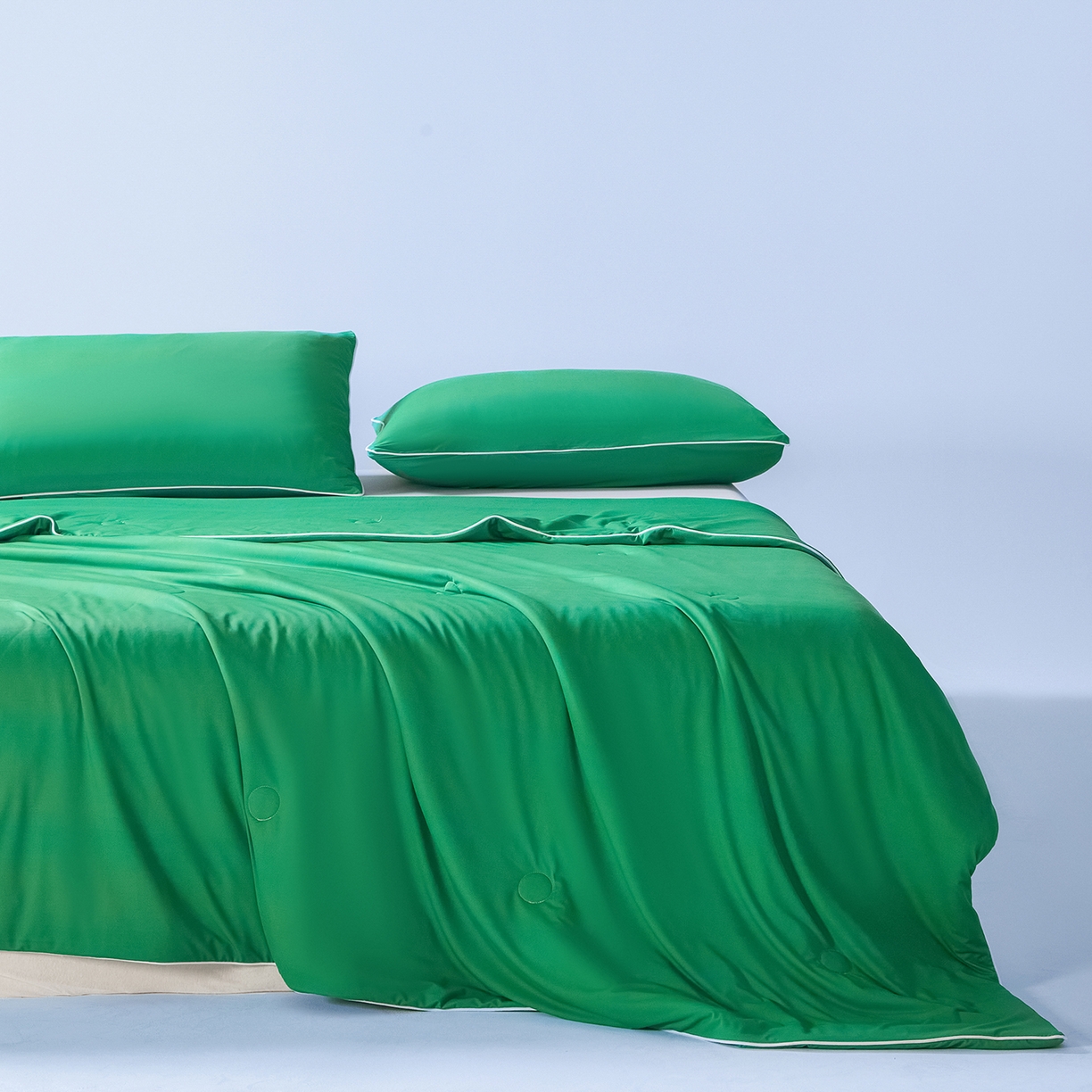 91家纺网 家纺一手货源 找家纺 寐眠 2026新款凉感纯色双拼夏被夏凉被空调被-风格一 柠绿冰萃