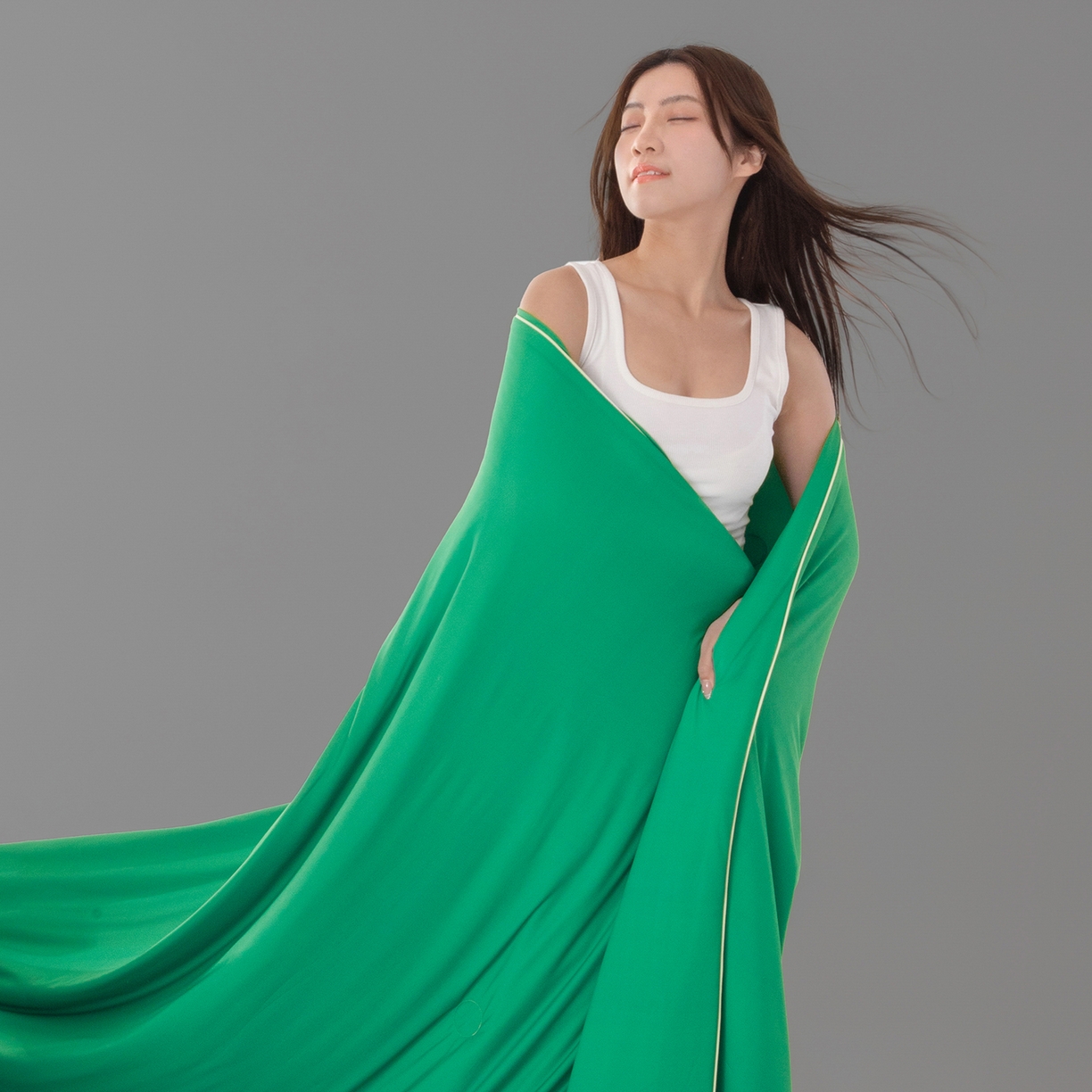 91家纺网 家纺一手货源 找家纺 寐眠 2026新款凉感纯色双拼夏被夏凉被空调被-风格一 柠绿冰萃