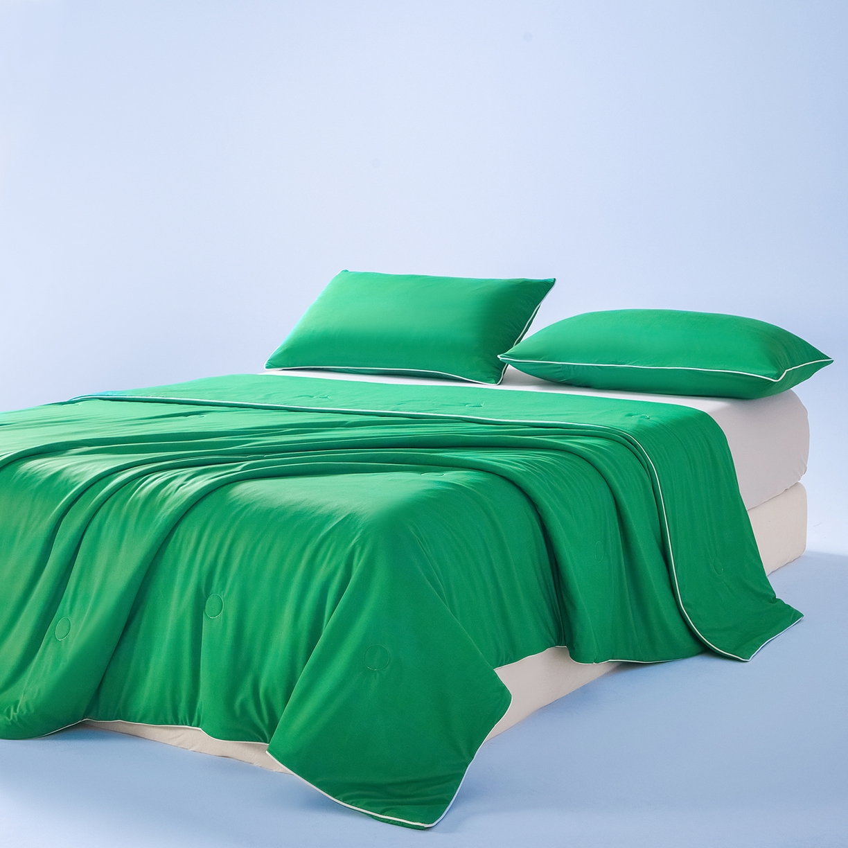 91家纺网 家纺一手货源 找家纺 寐眠 2026新款凉感纯色双拼夏被夏凉被空调被-风格一 柠绿冰萃