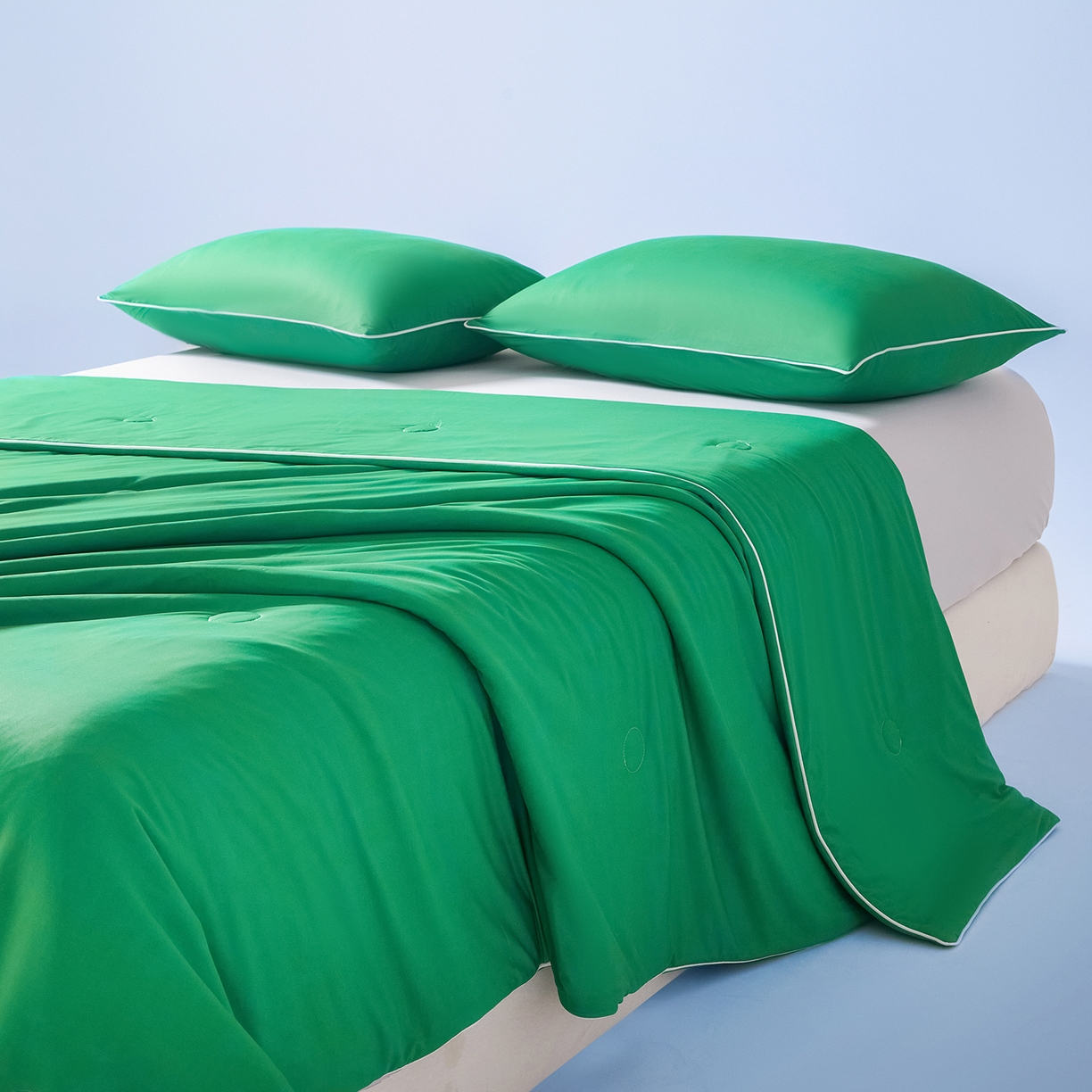 91家纺网 家纺一手货源 找家纺 寐眠 2026新款凉感纯色双拼夏被夏凉被空调被-风格一 柠绿冰萃