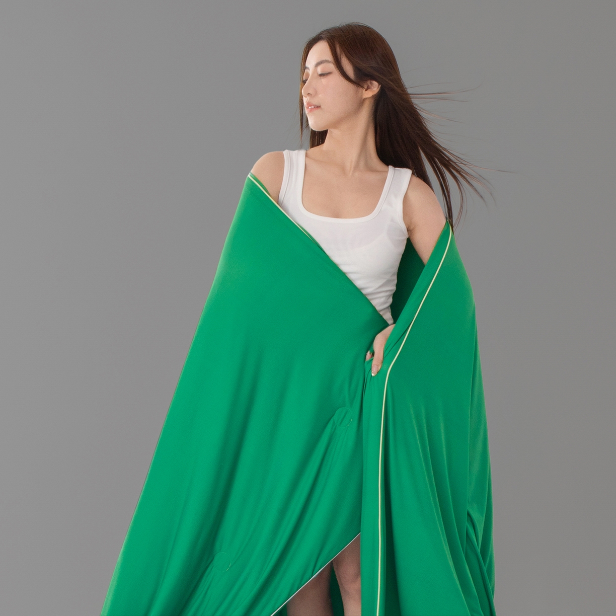 91家纺网 家纺一手货源 找家纺 寐眠 2026新款凉感纯色双拼夏被夏凉被空调被-风格一 柠绿冰萃