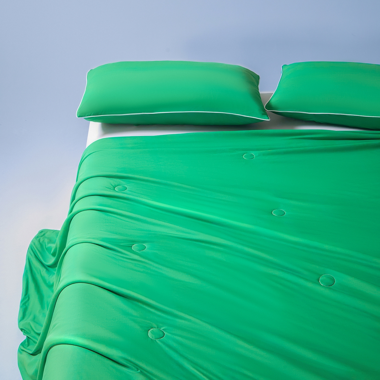 91家纺网 家纺一手货源 找家纺 寐眠 2026新款凉感纯色双拼夏被夏凉被空调被-风格一 柠绿冰萃