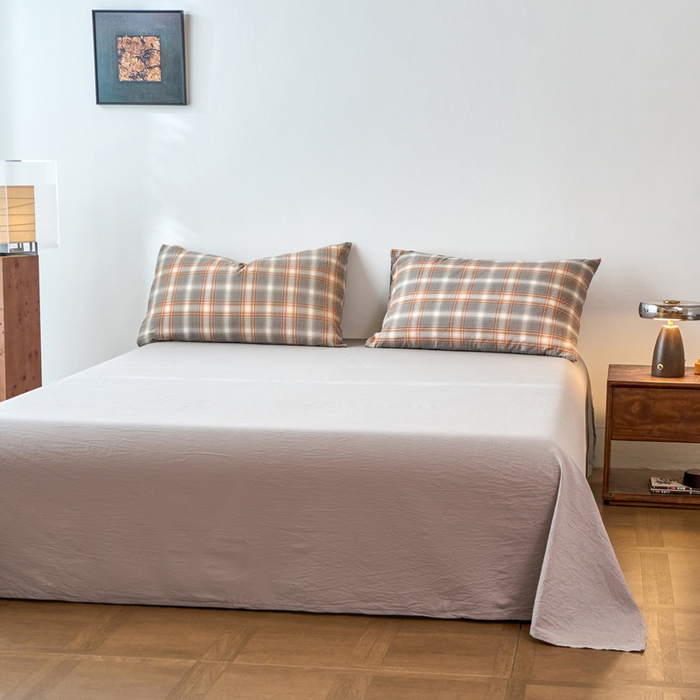 91家纺网 家纺一手货源 找家纺 春皖家纺 2026春夏新款全棉纯棉水洗棉四件套 栗木-咖格