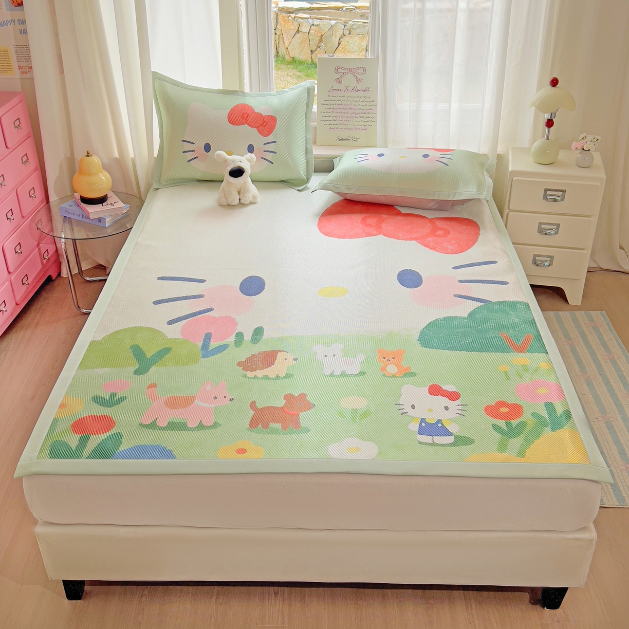 91家纺网 家纺一手货源 找家纺 川悦生活 2026新款时尚数码印花冰藤席 快乐小喵岛