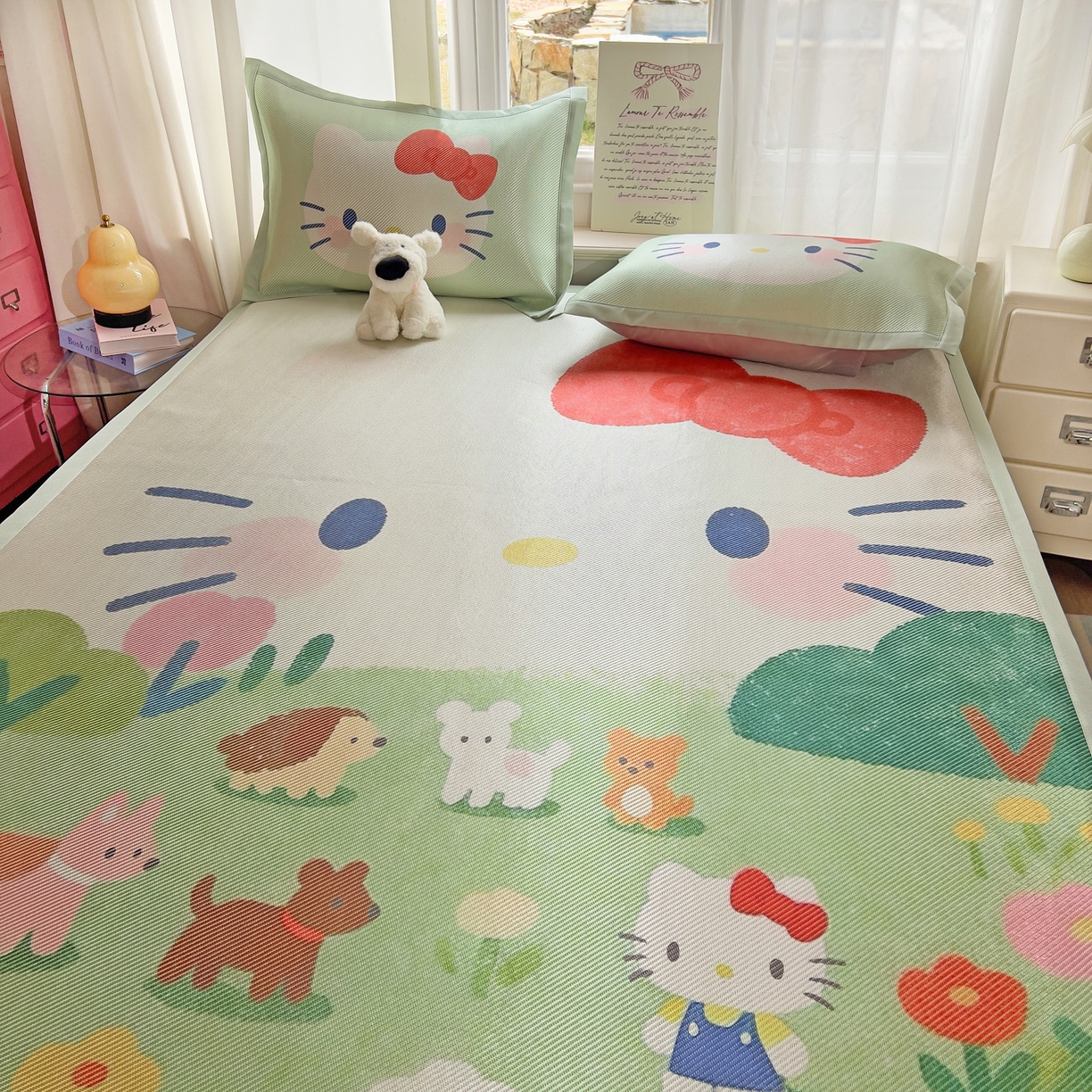 91家纺网 家纺一手货源 找家纺 川悦生活 2026新款时尚数码印花冰藤席 快乐小喵岛