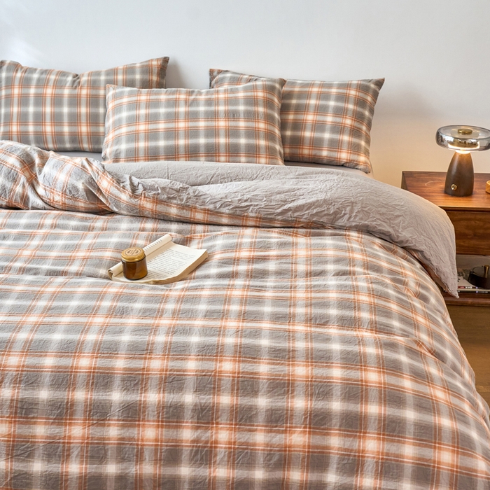 91家纺网 家纺一手货源 找家纺 春皖家纺 2026春夏新款全棉纯棉水洗棉四件套 栗木-咖格