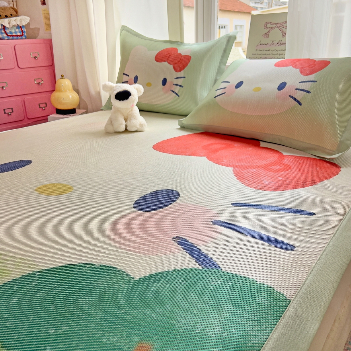 91家纺网 家纺一手货源 找家纺 川悦生活 2026新款时尚数码印花冰藤席 快乐小喵岛