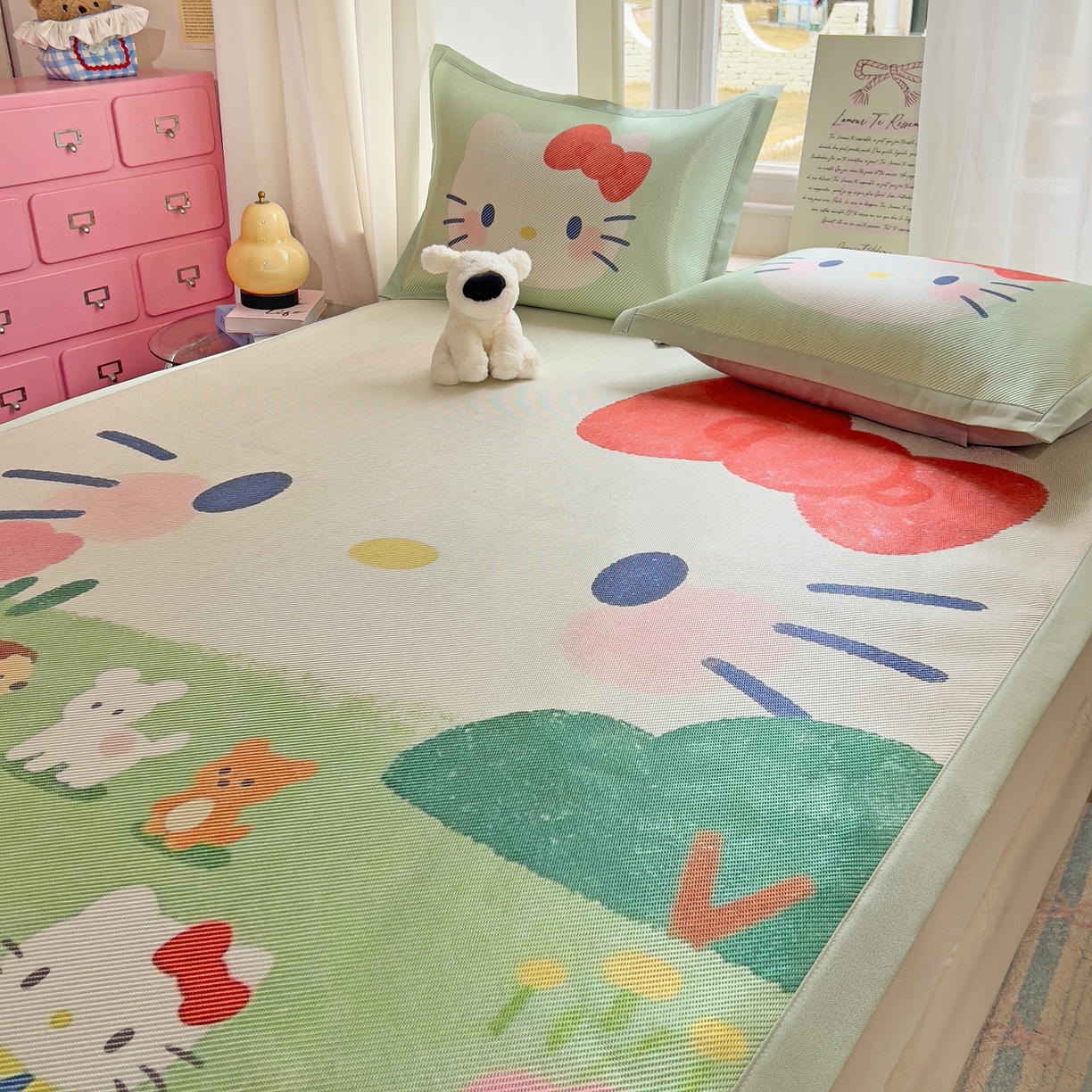 91家纺网 家纺一手货源 找家纺 川悦生活 2026新款时尚数码印花冰藤席 快乐小喵岛