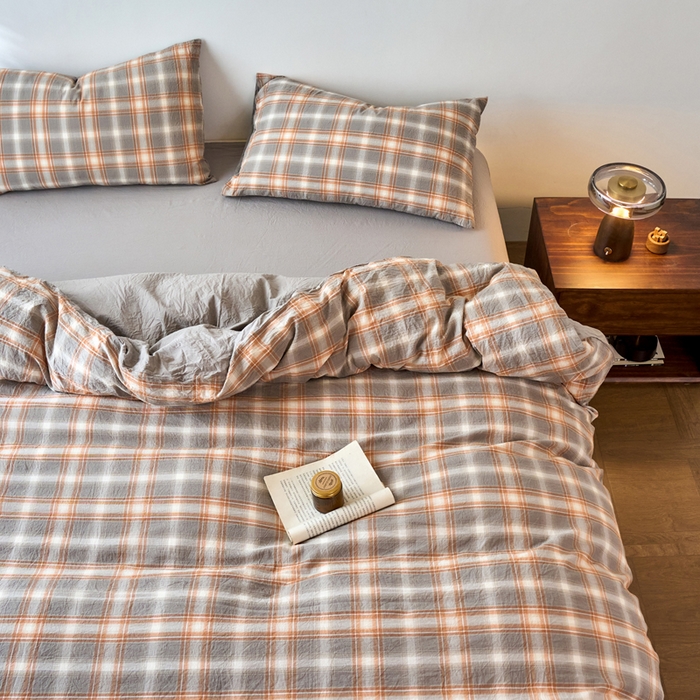 91家纺网 家纺一手货源 找家纺 春皖家纺 2026春夏新款全棉纯棉水洗棉四件套 栗木-咖格