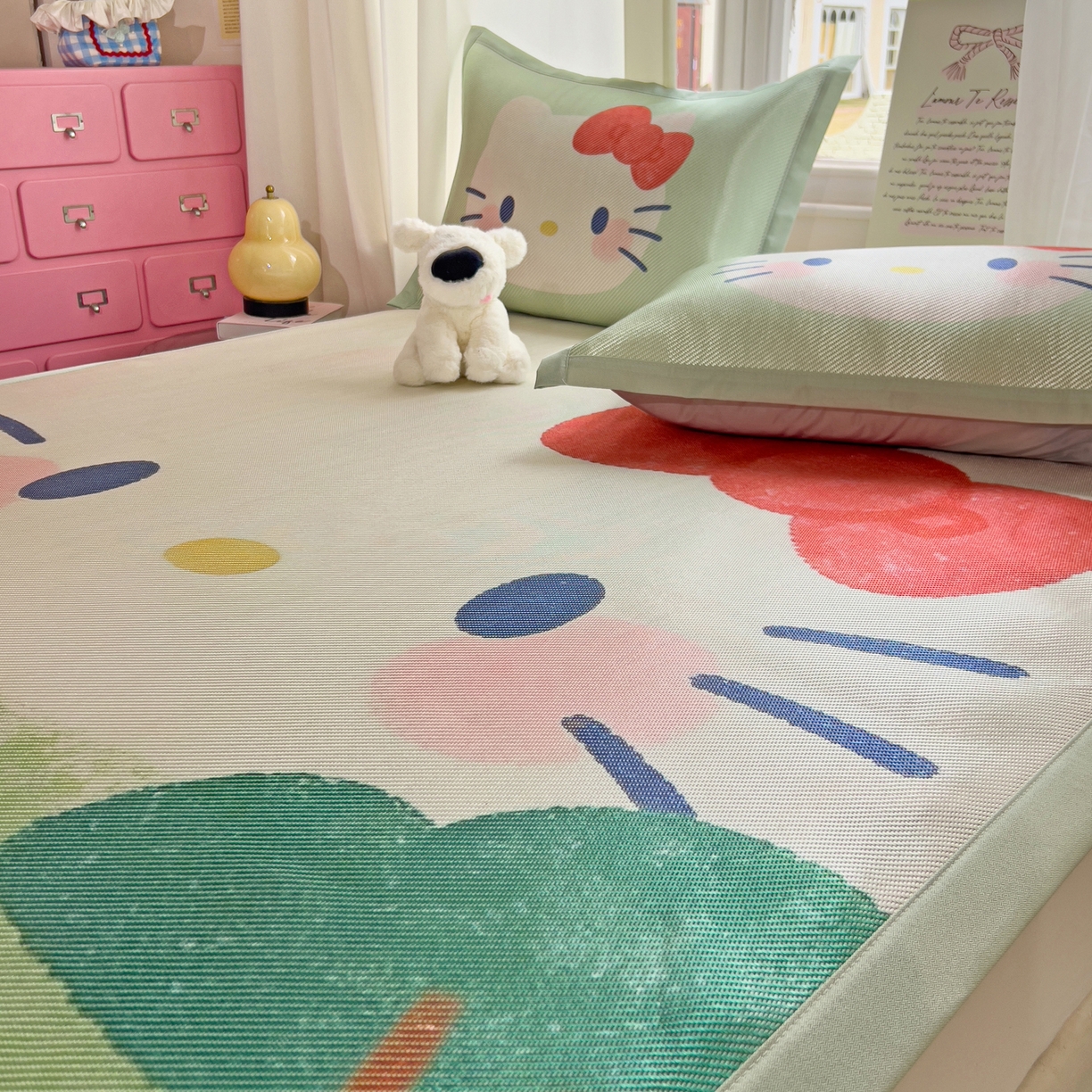 91家纺网 家纺一手货源 找家纺 川悦生活 2026新款时尚数码印花冰藤席 快乐小喵岛