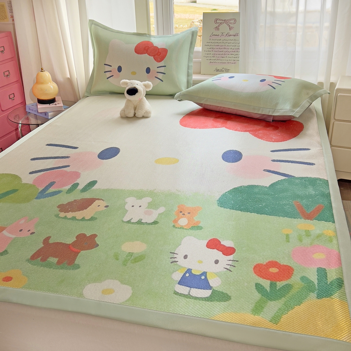 91家纺网 家纺一手货源 找家纺 川悦生活 2026新款时尚数码印花冰藤席 快乐小喵岛