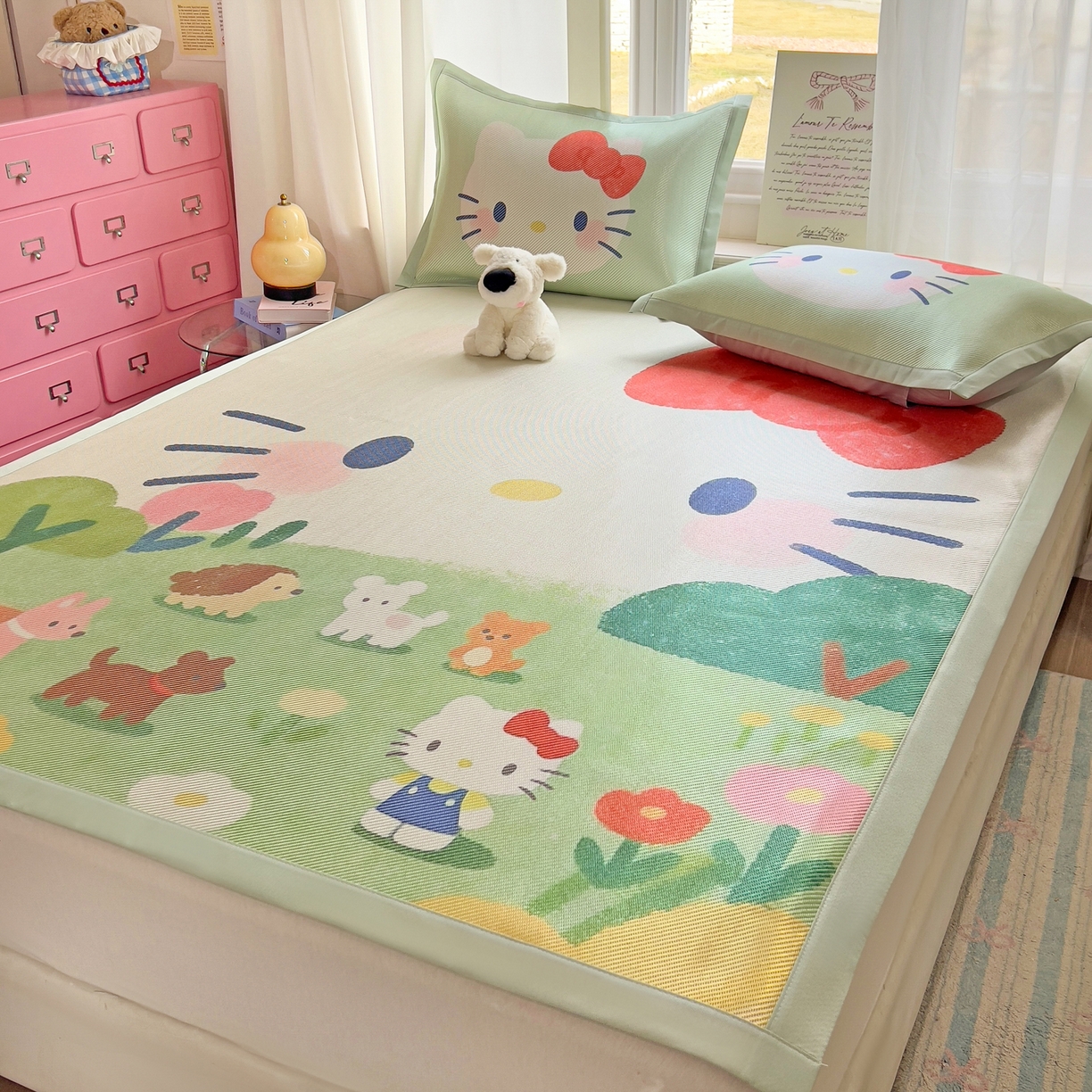 91家纺网 家纺一手货源 找家纺 川悦生活 2026新款时尚数码印花冰藤席 快乐小喵岛