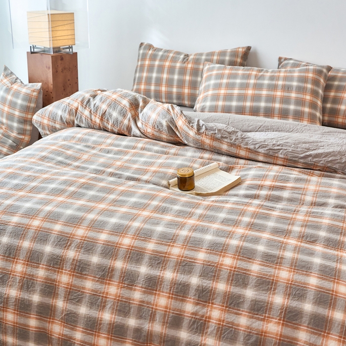 91家纺网 家纺一手货源 找家纺 春皖家纺 2026春夏新款全棉纯棉水洗棉四件套 栗木-咖格