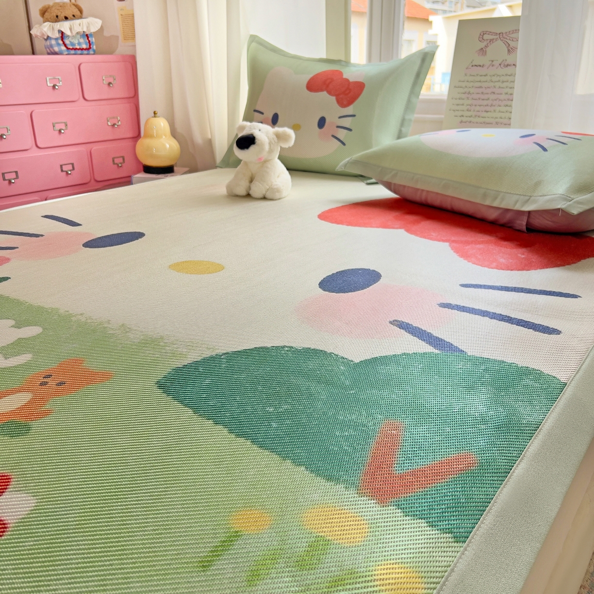 91家纺网 家纺一手货源 找家纺 川悦生活 2026新款时尚数码印花冰藤席 快乐小喵岛