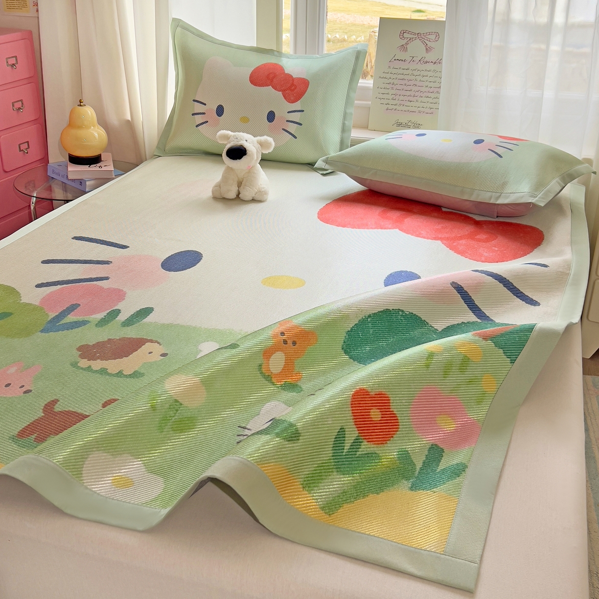 91家纺网 家纺一手货源 找家纺 川悦生活 2026新款时尚数码印花冰藤席 快乐小喵岛