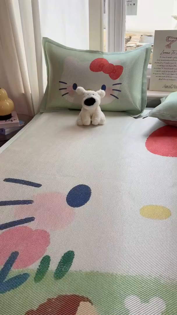 91家纺网 家纺一手货源 找家纺 川悦生活 2026新款时尚数码印花冰藤席 快乐小喵岛