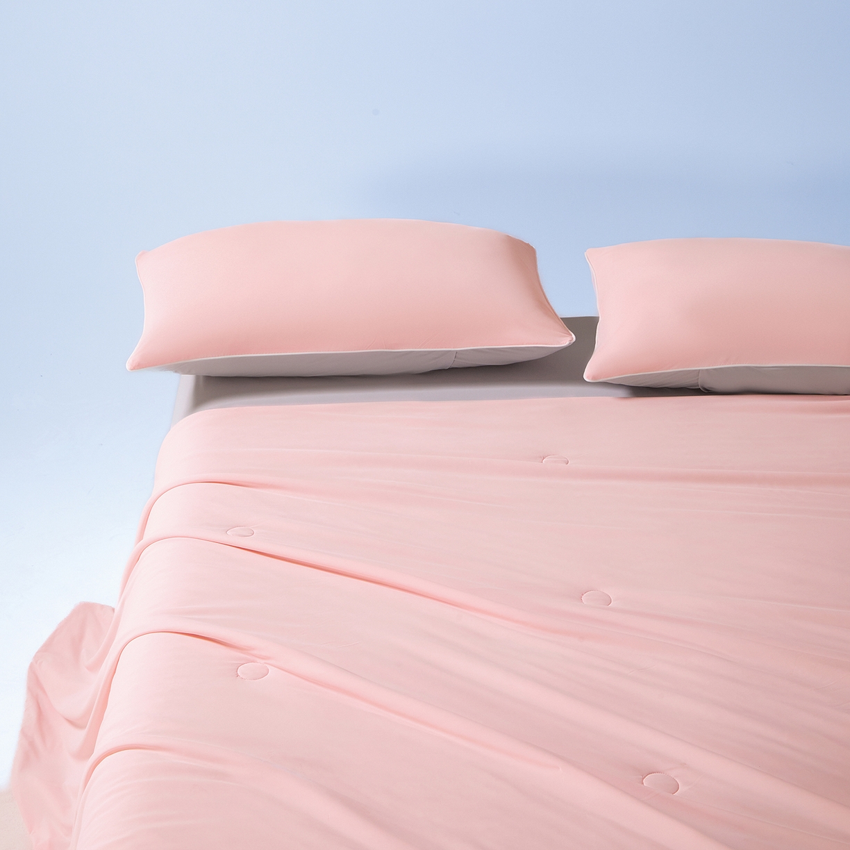 91家纺网 家纺一手货源 找家纺 寐眠 2026新款凉感纯色双拼夏被夏凉被空调被-风格一 桃桃凉夏