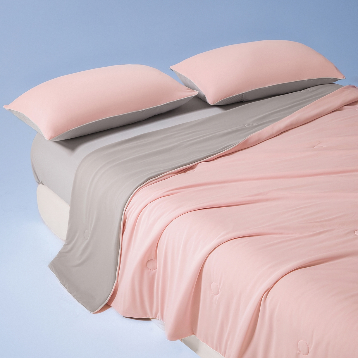 91家纺网 家纺一手货源 找家纺 寐眠 2026新款凉感纯色双拼夏被夏凉被空调被-风格一 桃桃凉夏