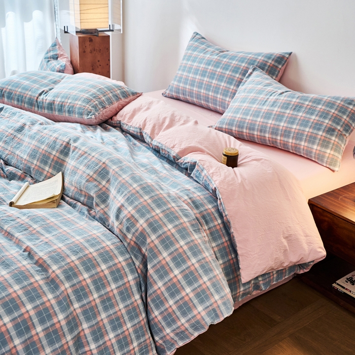 91家纺网 家纺一手货源 找家纺 春皖家纺 2026春夏新款全棉纯棉水洗棉四件套 摩尔蓝