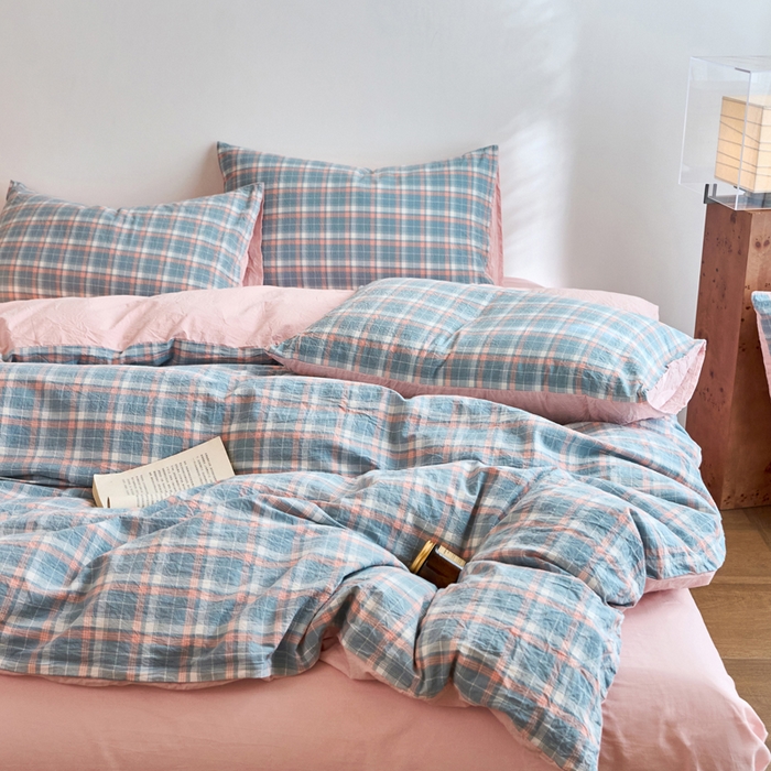 91家纺网 家纺一手货源 找家纺 春皖家纺 2026春夏新款全棉纯棉水洗棉四件套 摩尔蓝