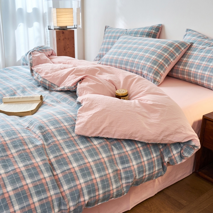 91家纺网 家纺一手货源 找家纺 春皖家纺 2026春夏新款全棉纯棉水洗棉四件套 摩尔蓝