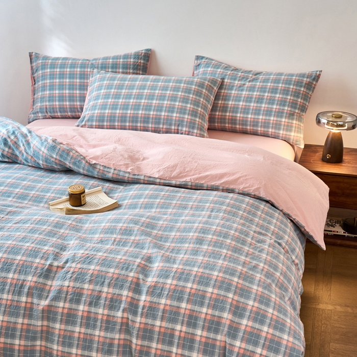 91家纺网 家纺一手货源 找家纺 春皖家纺 2026春夏新款全棉纯棉水洗棉四件套 摩尔蓝