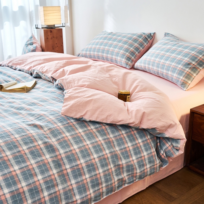 91家纺网 家纺一手货源 找家纺 春皖家纺 2026春夏新款全棉纯棉水洗棉四件套 摩尔蓝