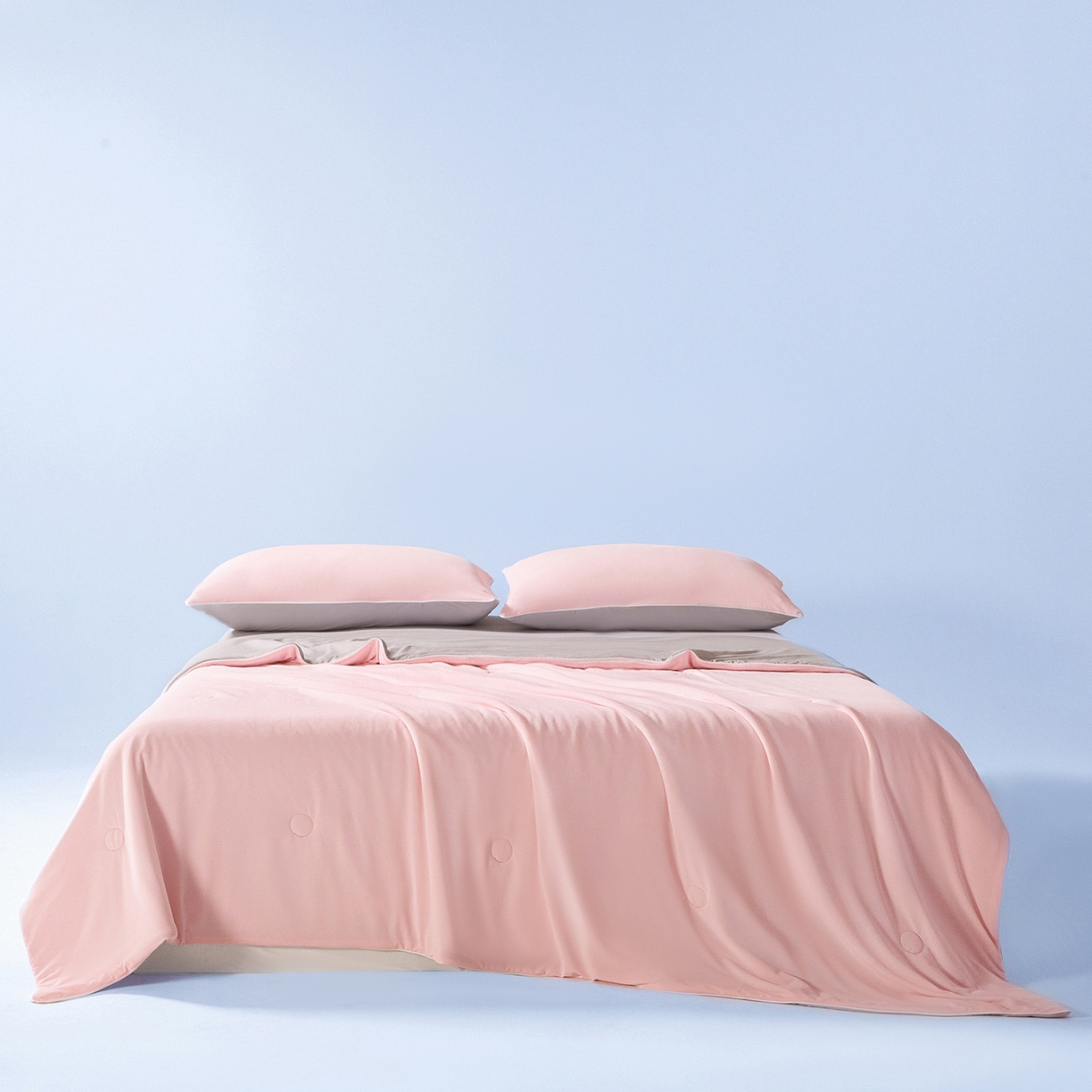 91家纺网 家纺一手货源 找家纺 寐眠 2026新款凉感纯色双拼夏被夏凉被空调被-风格一 桃桃凉夏