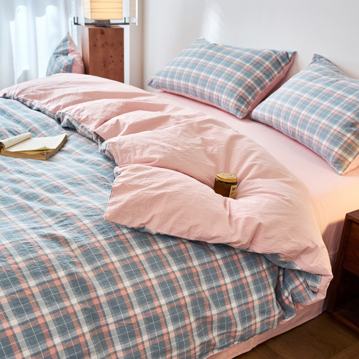 91家纺网 家纺一手货源 找家纺 春皖家纺 2026春夏新款全棉纯棉水洗棉四件套 摩尔蓝