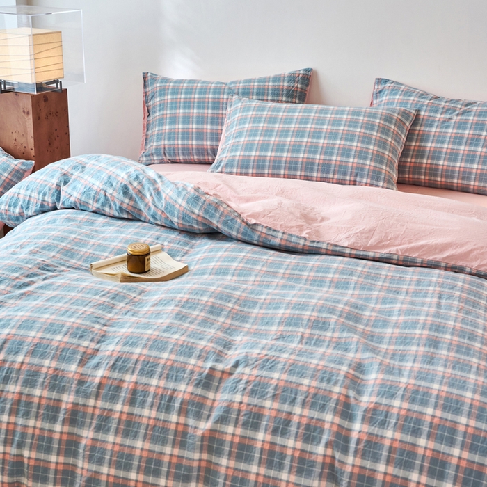 91家纺网 家纺一手货源 找家纺 春皖家纺 2026春夏新款全棉纯棉水洗棉四件套 摩尔蓝