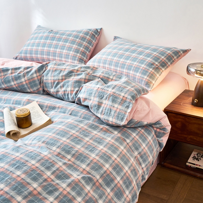 91家纺网 家纺一手货源 找家纺 春皖家纺 2026春夏新款全棉纯棉水洗棉四件套 摩尔蓝