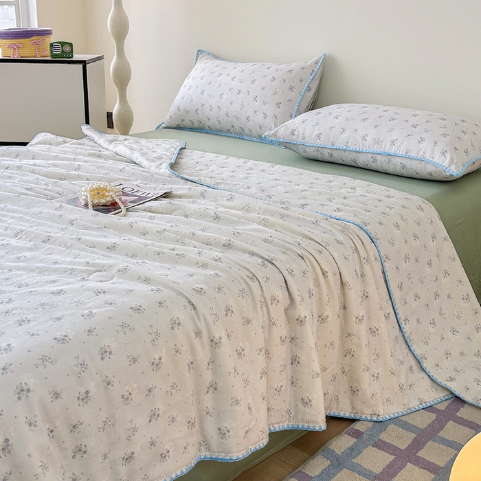 91家纺网 家纺一手货源 找家纺 爱她美家纺 2026新款A类全棉有氧双层纱大豆夏被夏凉被空调被四件套 琉夏-绿