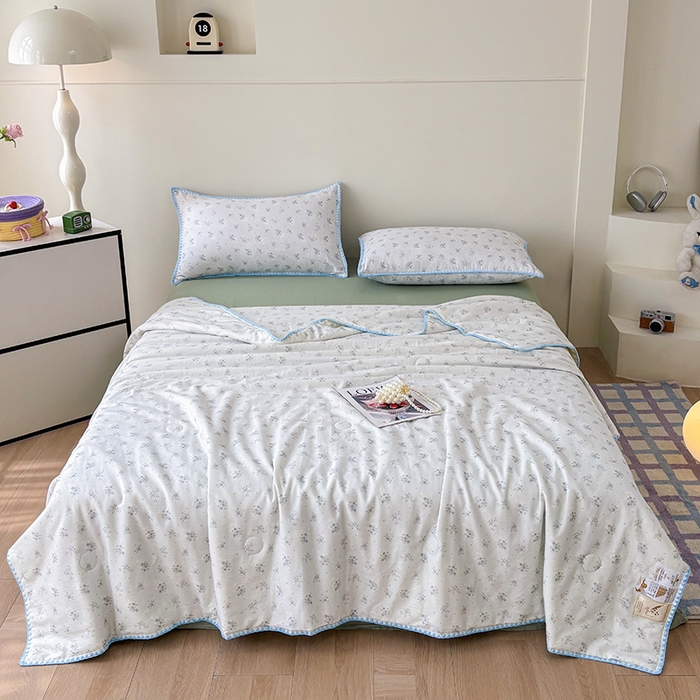 91家纺网 家纺一手货源 找家纺 爱她美家纺 2026新款A类全棉有氧双层纱大豆夏被夏凉被空调被四件套 琉夏-绿