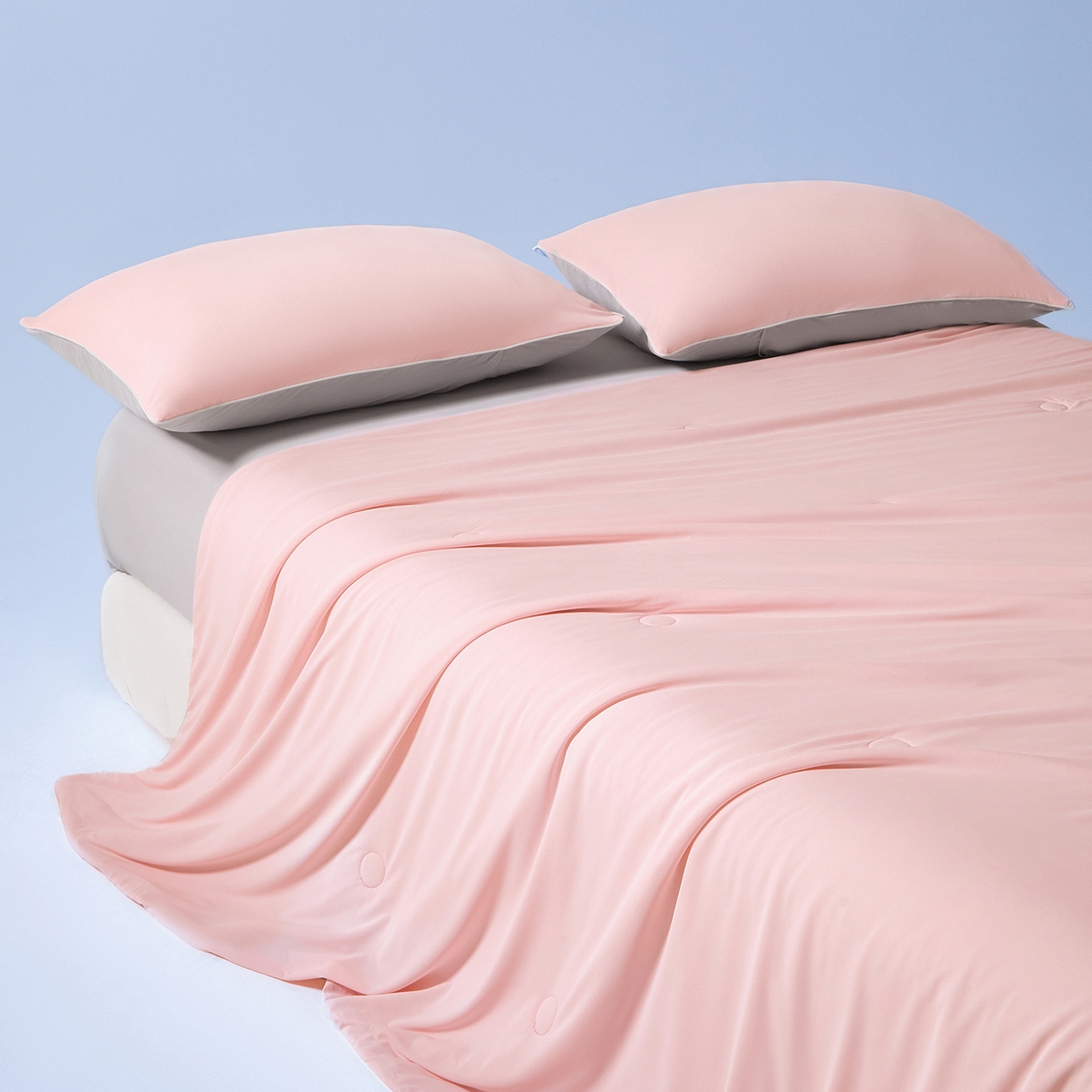 91家纺网 家纺一手货源 找家纺 寐眠 2026新款凉感纯色双拼夏被夏凉被空调被-风格一 桃桃凉夏