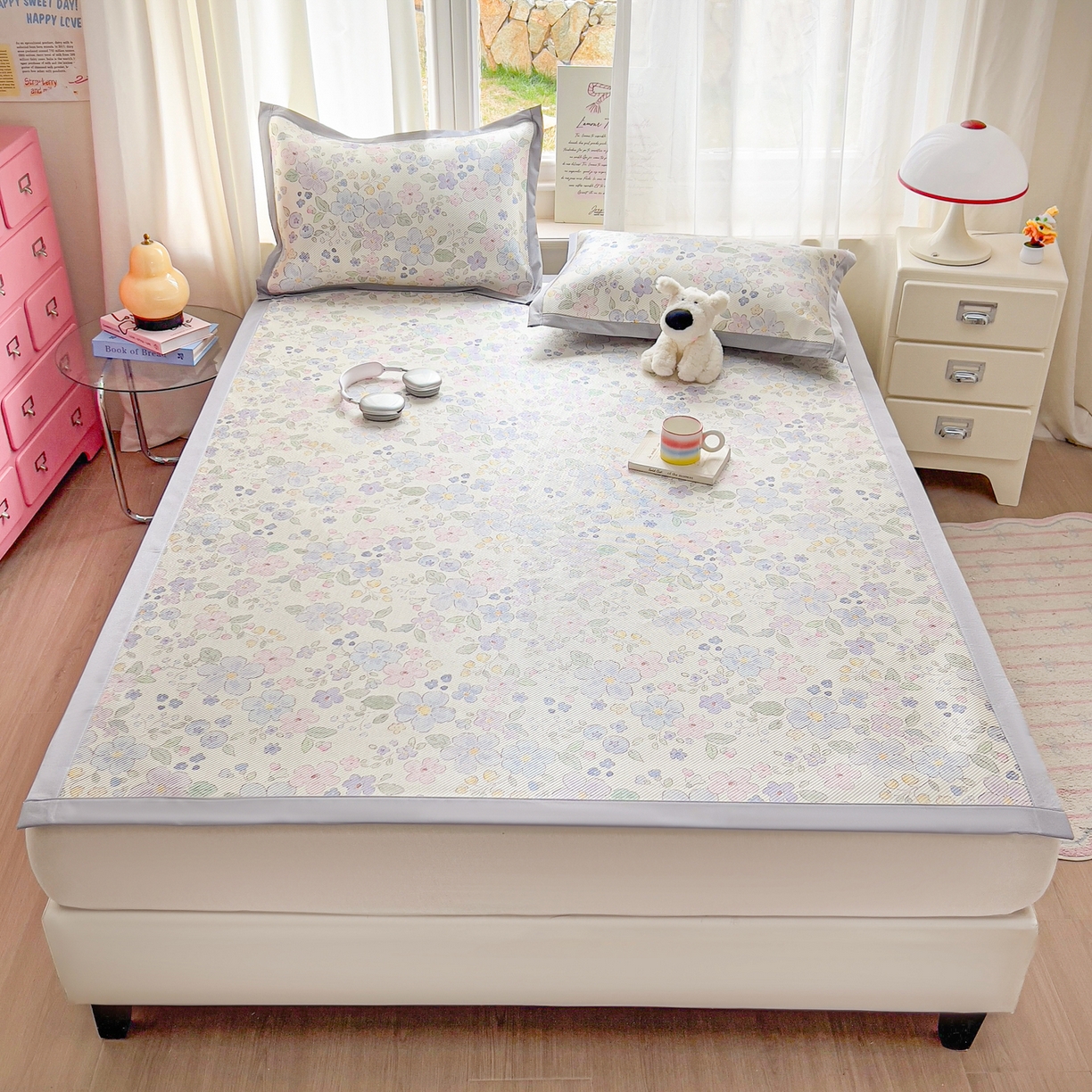 91家纺网 家纺一手货源 找家纺 川悦生活 2026新款时尚数码印花冰藤席 兰铃花园