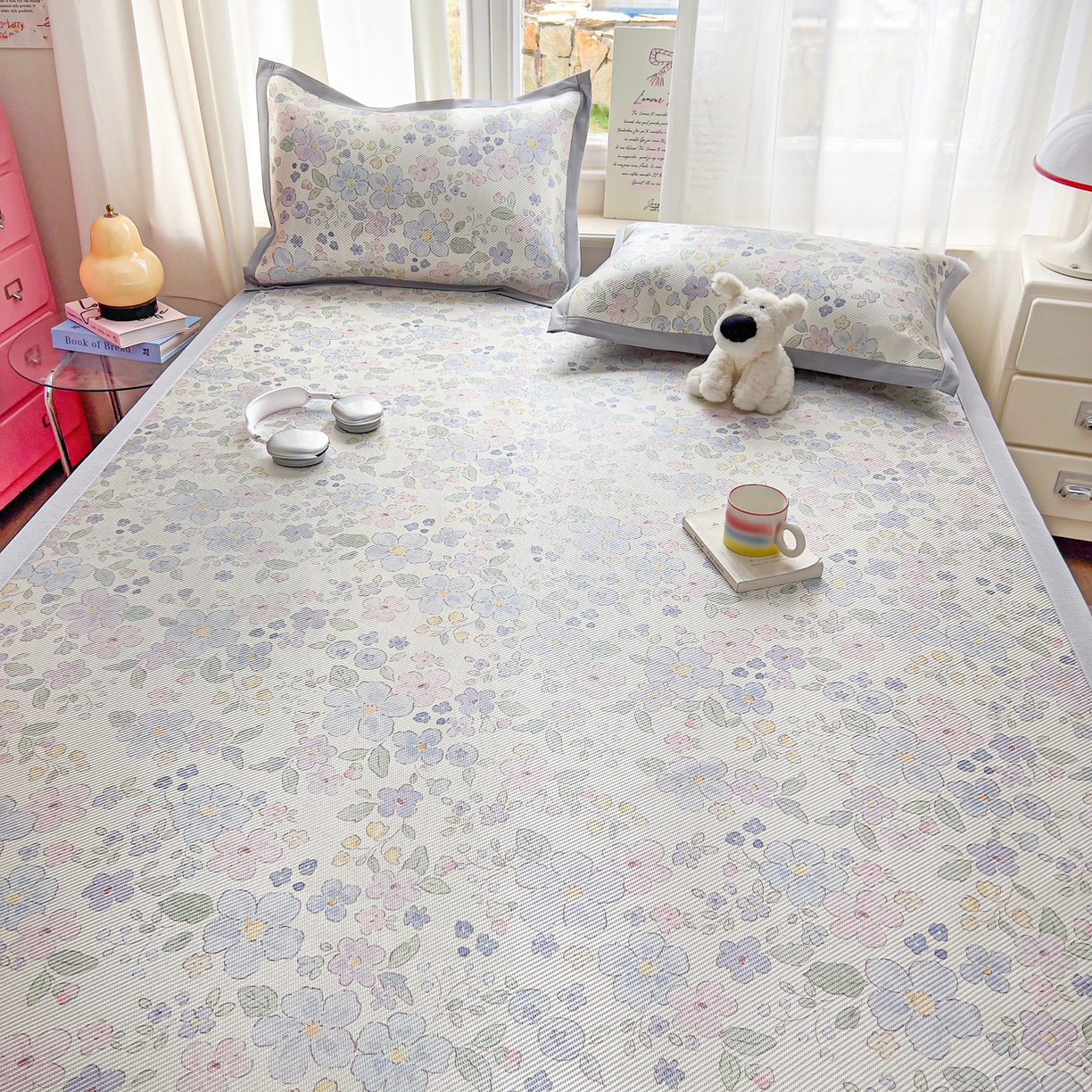 91家纺网 家纺一手货源 找家纺 川悦生活 2026新款时尚数码印花冰藤席 兰铃花园