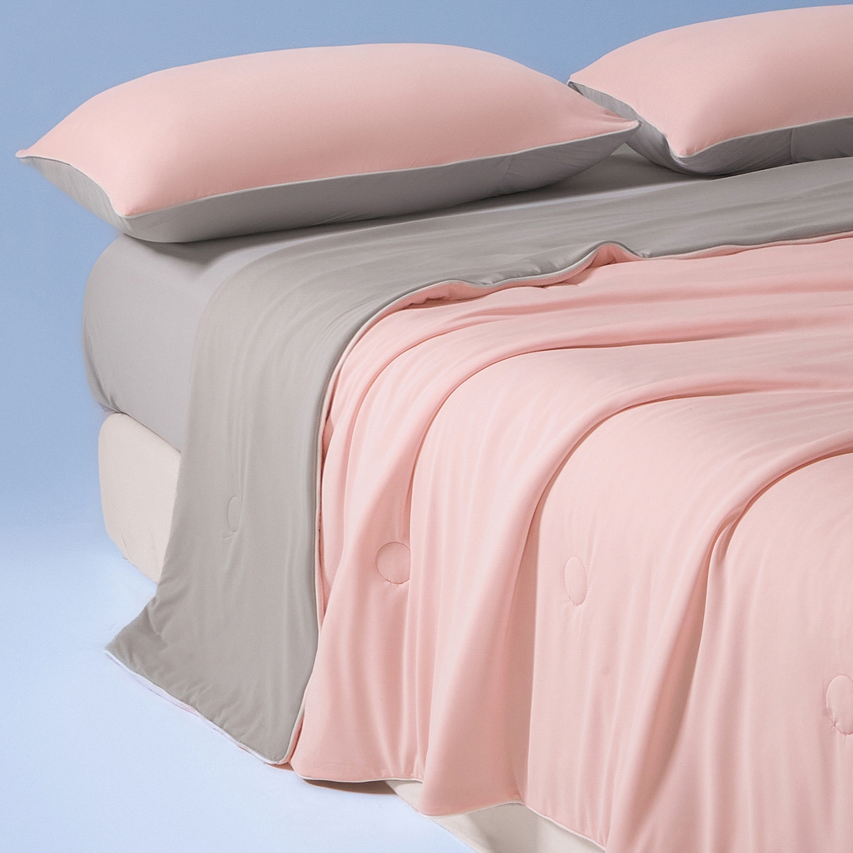 91家纺网 家纺一手货源 找家纺 寐眠 2026新款凉感纯色双拼夏被夏凉被空调被-风格一 桃桃凉夏