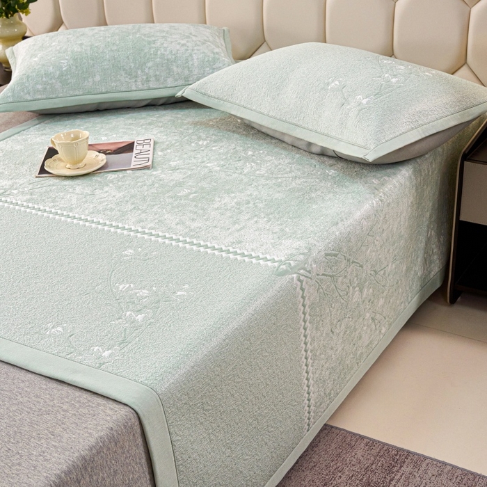 雅诗帛 2026新款提花PE凉感冰丝席三件套 木兰-直角绿