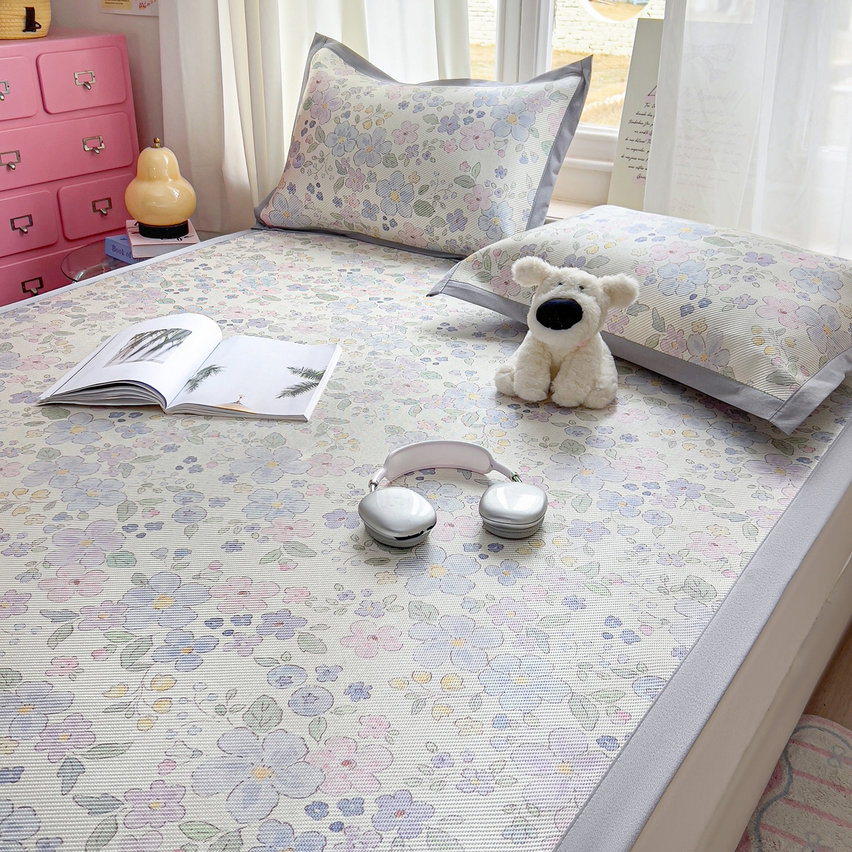 91家纺网 家纺一手货源 找家纺 川悦生活 2026新款时尚数码印花冰藤席 兰铃花园