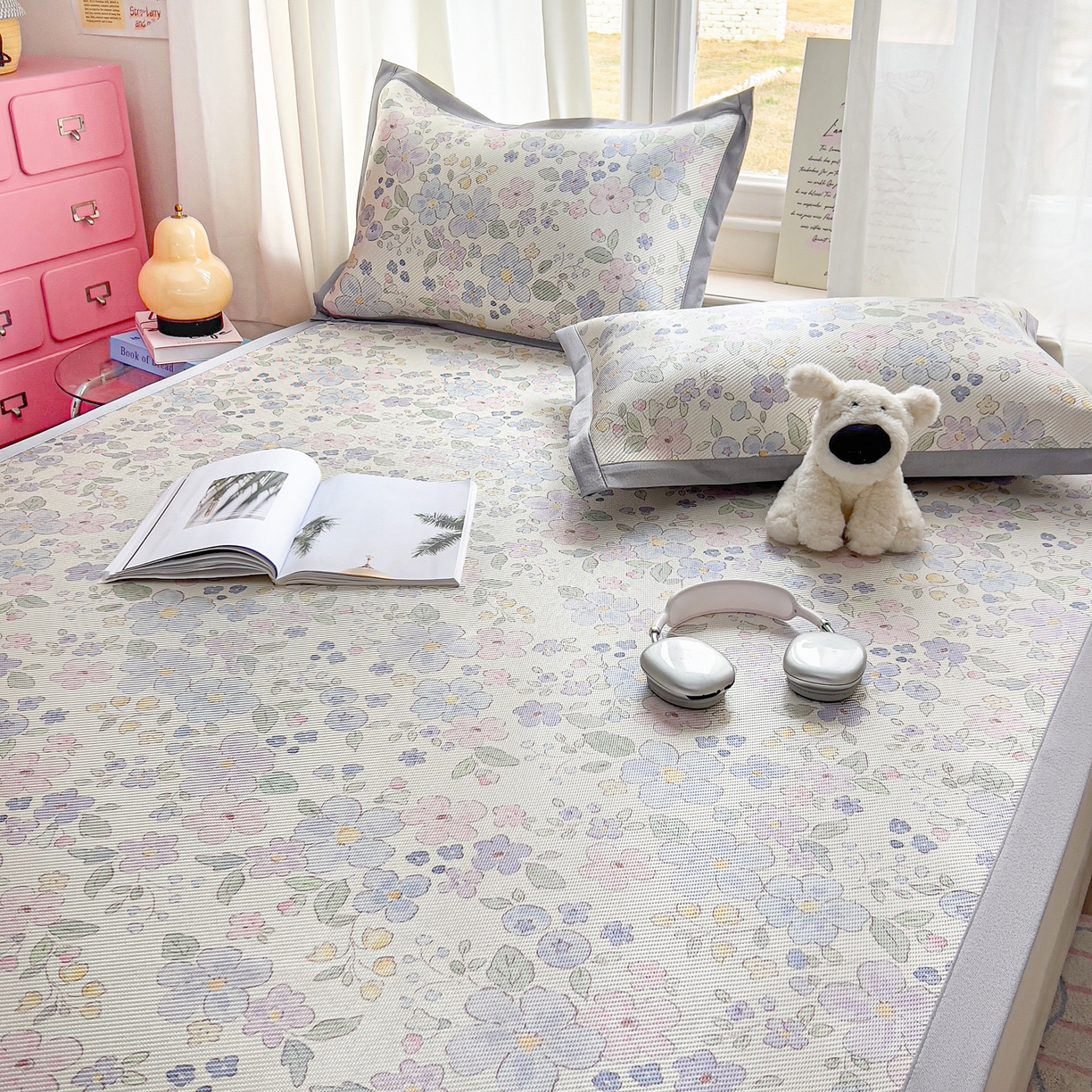 91家纺网 家纺一手货源 找家纺 川悦生活 2026新款时尚数码印花冰藤席 兰铃花园