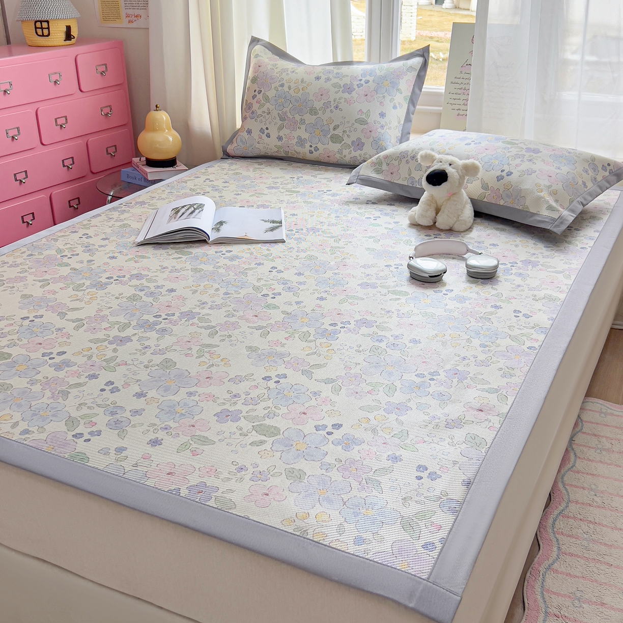 91家纺网 家纺一手货源 找家纺 川悦生活 2026新款时尚数码印花冰藤席 兰铃花园