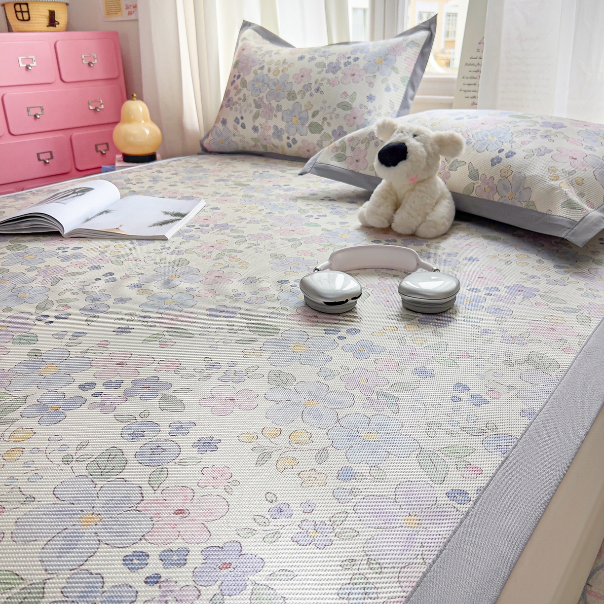 91家纺网 家纺一手货源 找家纺 川悦生活 2026新款时尚数码印花冰藤席 兰铃花园