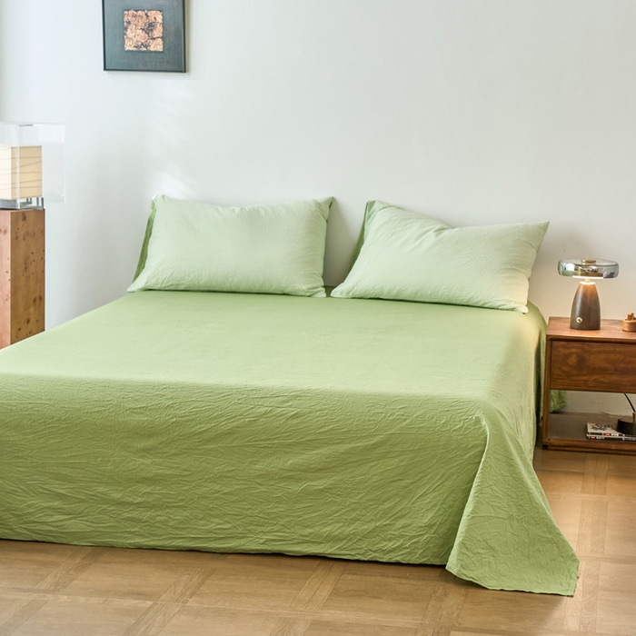 91家纺网 家纺一手货源 找家纺 春皖家纺 2026春夏新款全棉纯棉水洗棉四件套 嫩绿格