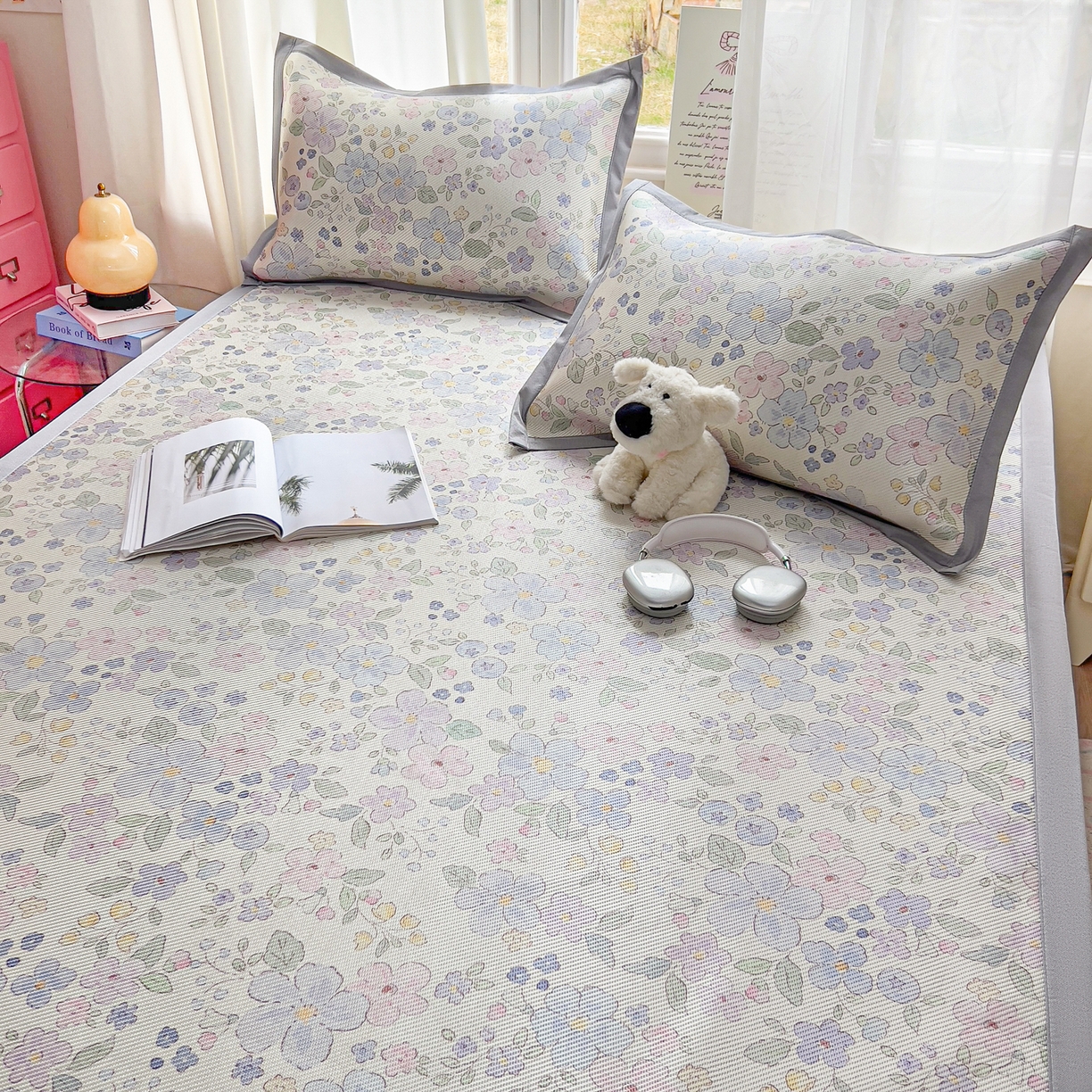 91家纺网 家纺一手货源 找家纺 川悦生活 2026新款时尚数码印花冰藤席 兰铃花园