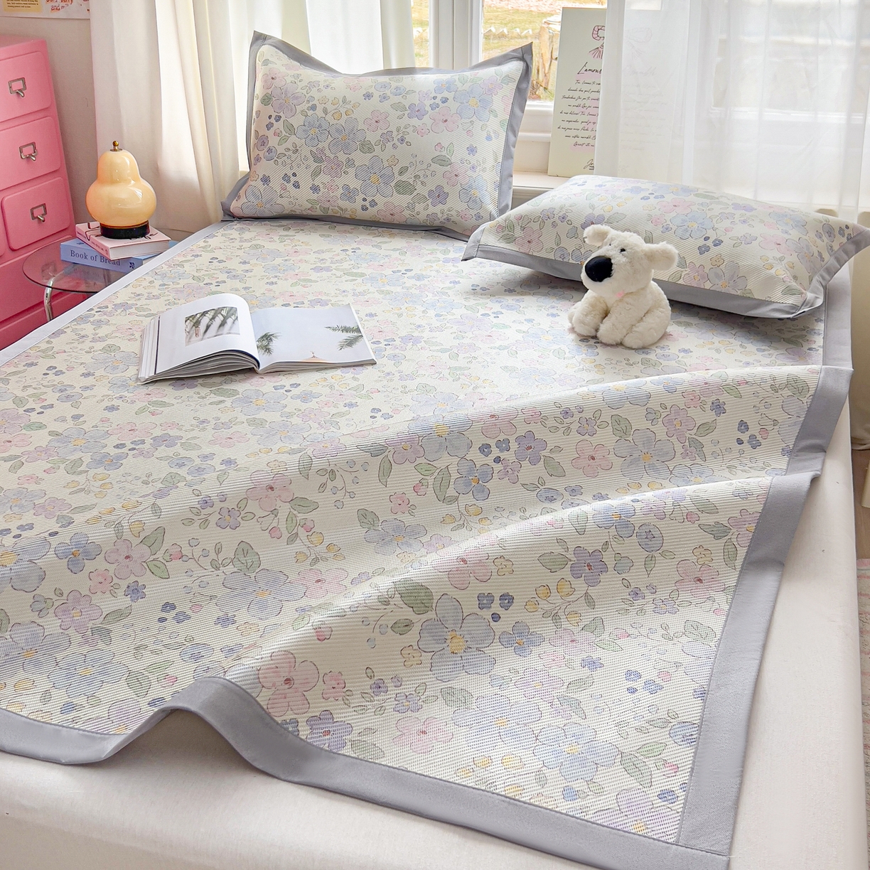 91家纺网 家纺一手货源 找家纺 川悦生活 2026新款时尚数码印花冰藤席 兰铃花园