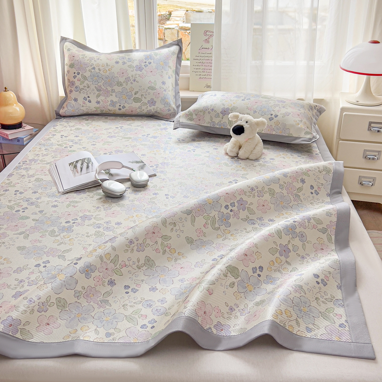 91家纺网 家纺一手货源 找家纺 川悦生活 2026新款时尚数码印花冰藤席 兰铃花园