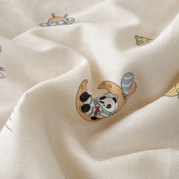 91家纺网 家纺一手货源 找家纺 爱她美家纺 2026新款A类全棉有氧双层纱大豆夏被夏凉被空调被四件套 太空熊猫-米