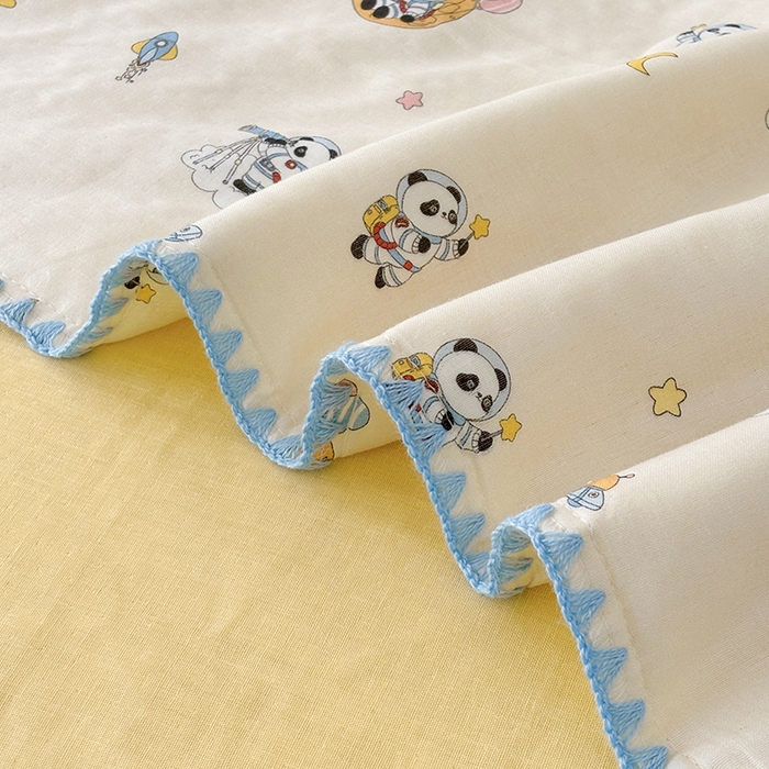 91家纺网 家纺一手货源 找家纺 爱她美家纺 2026新款A类全棉有氧双层纱大豆夏被夏凉被空调被四件套 太空熊猫-米